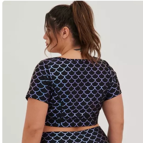 Torrid 6 Zip Front Short Sleeve Active Swim Top - Mermaid - Picture 2 of 8